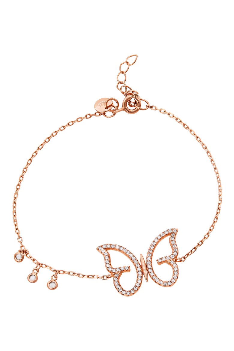 Cubic Zirconia Butterfly Charm Bracelet, Main, color, PINK