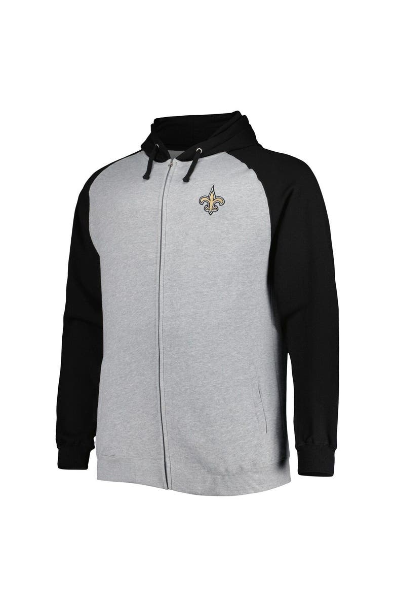 PROFILE Men's Heather Gray New Orleans Saints Big & Tall Fleece Raglan Full-Zip Hoodie Jacket, Alternate, color, 