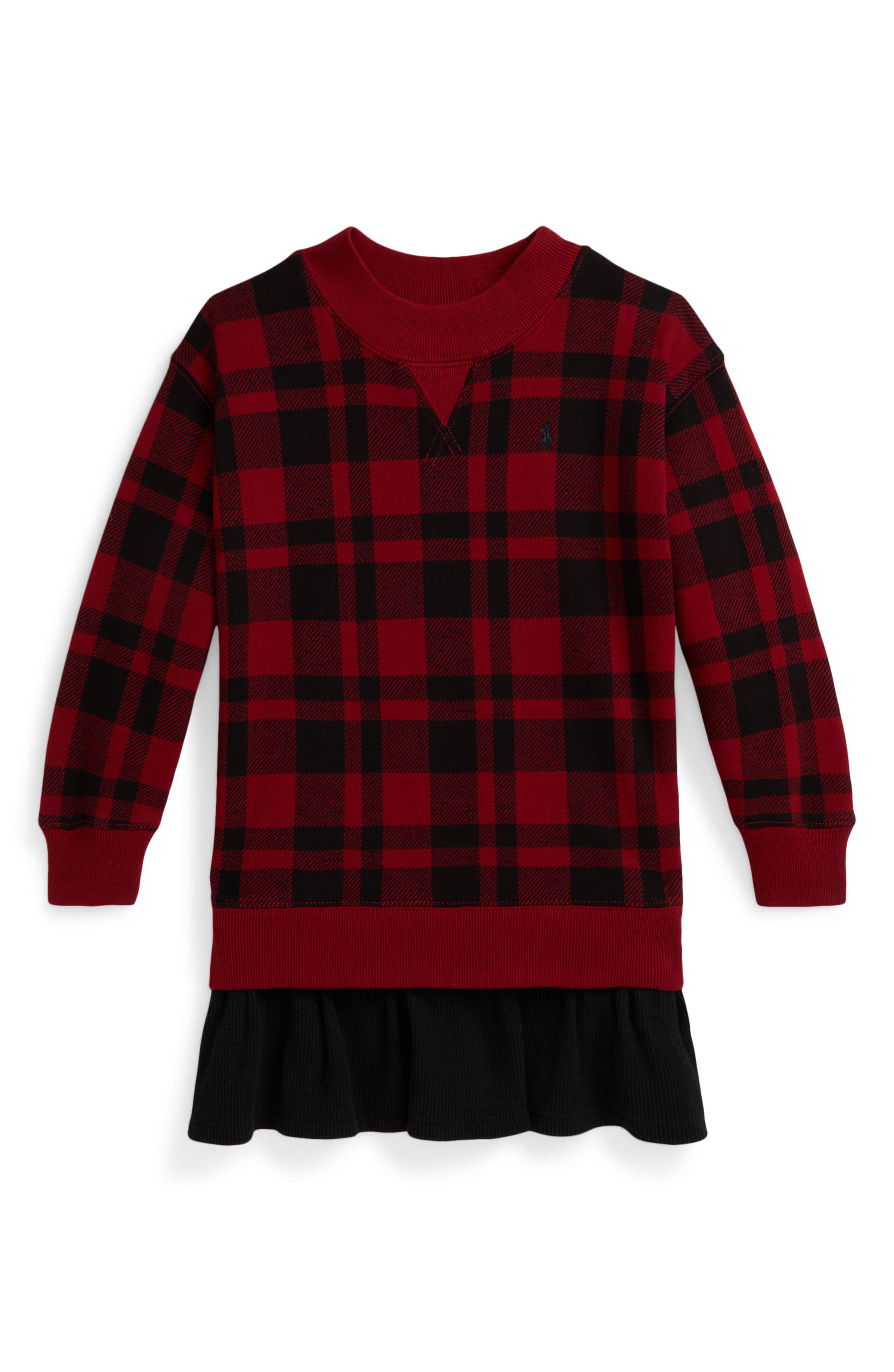 Kids' Buffalo Check Long Sleeve Fleece Dress
