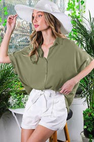 PinkBlush Dolman Sleeve Button Down Blouse