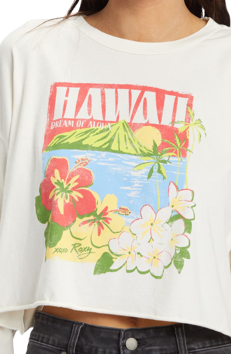 Roxy Hawaii Vacay Long Sleeve Cotton Graphic Crop T-Shirt, Alternate, color,