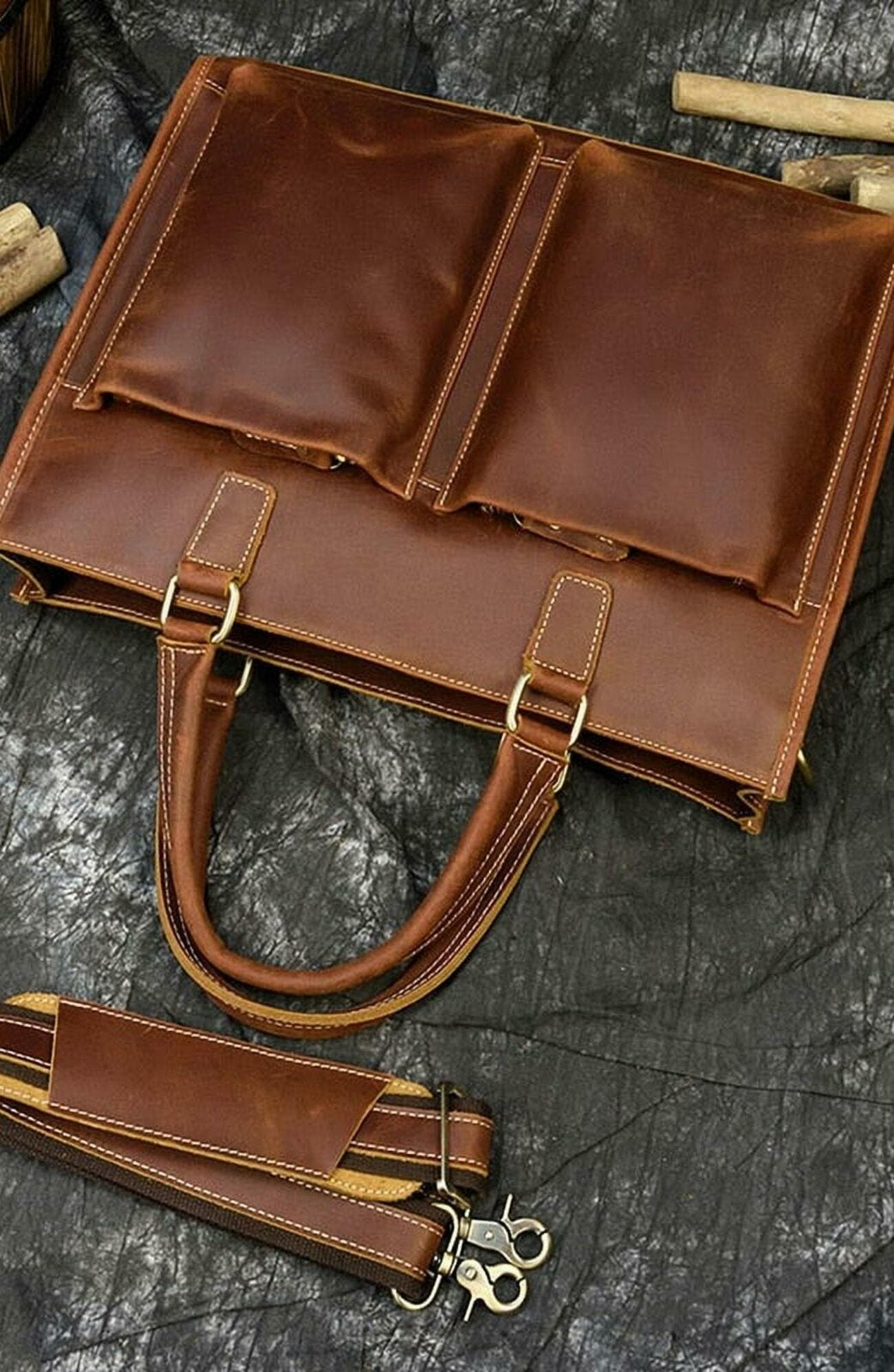 STEEL HORSE LEATHER The Dagmar Leather Briefcase | Vintage Leather Messenger Bag, Alternate, color, Brown
