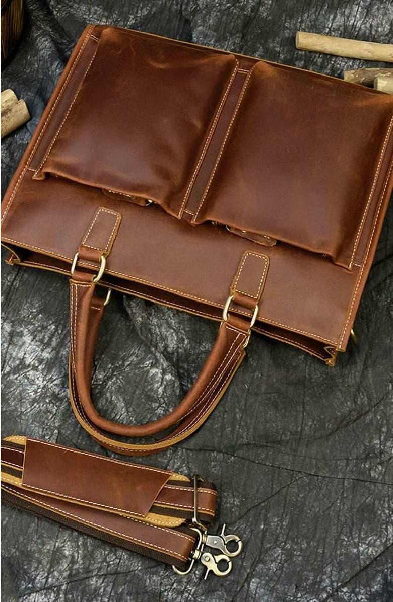 STEEL HORSE LEATHER The Dagmar Leather Briefcase | Vintage Leather Messenger Bag, Alternate, color, Brown