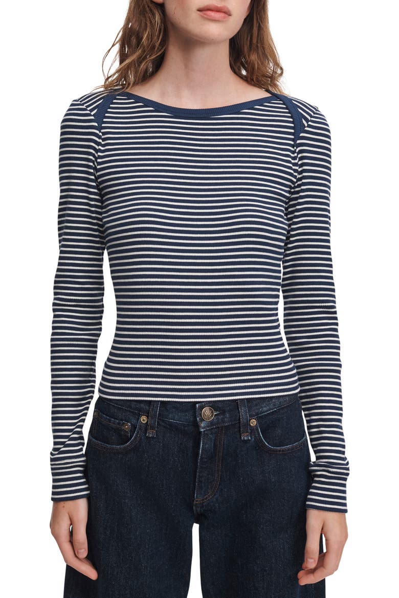 Essential Striped Rib Bateau Neck Tee, Main, color, NAVY MULTI