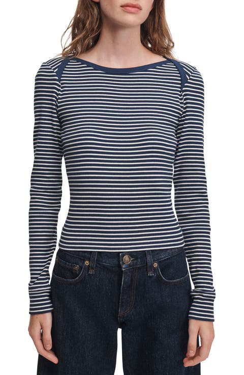 Essential Striped Rib Bateau Neck Tee