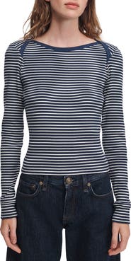 rag & bone Essential Striped Rib Bateau Neck Tee