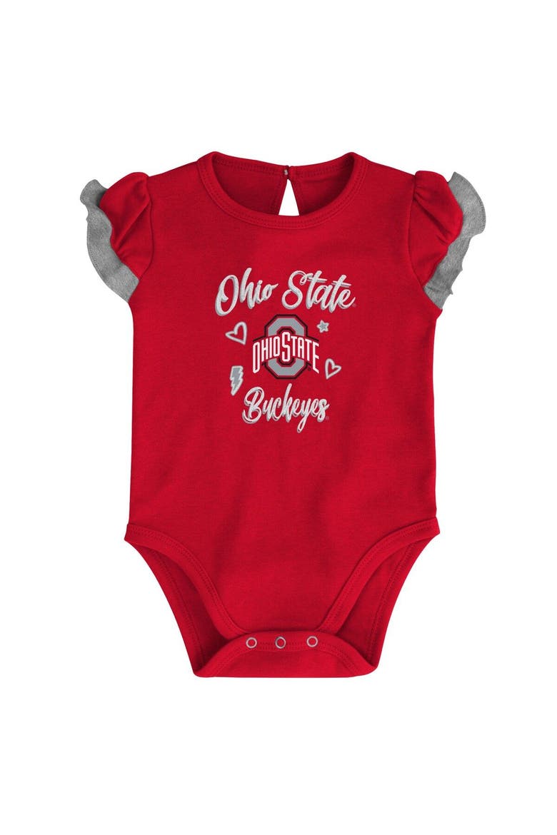 Girls Newborn & Infant Scarlet/Heather Gray Ohio State Buckeyes Too Much Love Two-Piece Bodysuit Set, Alternate, color, Scarlet
