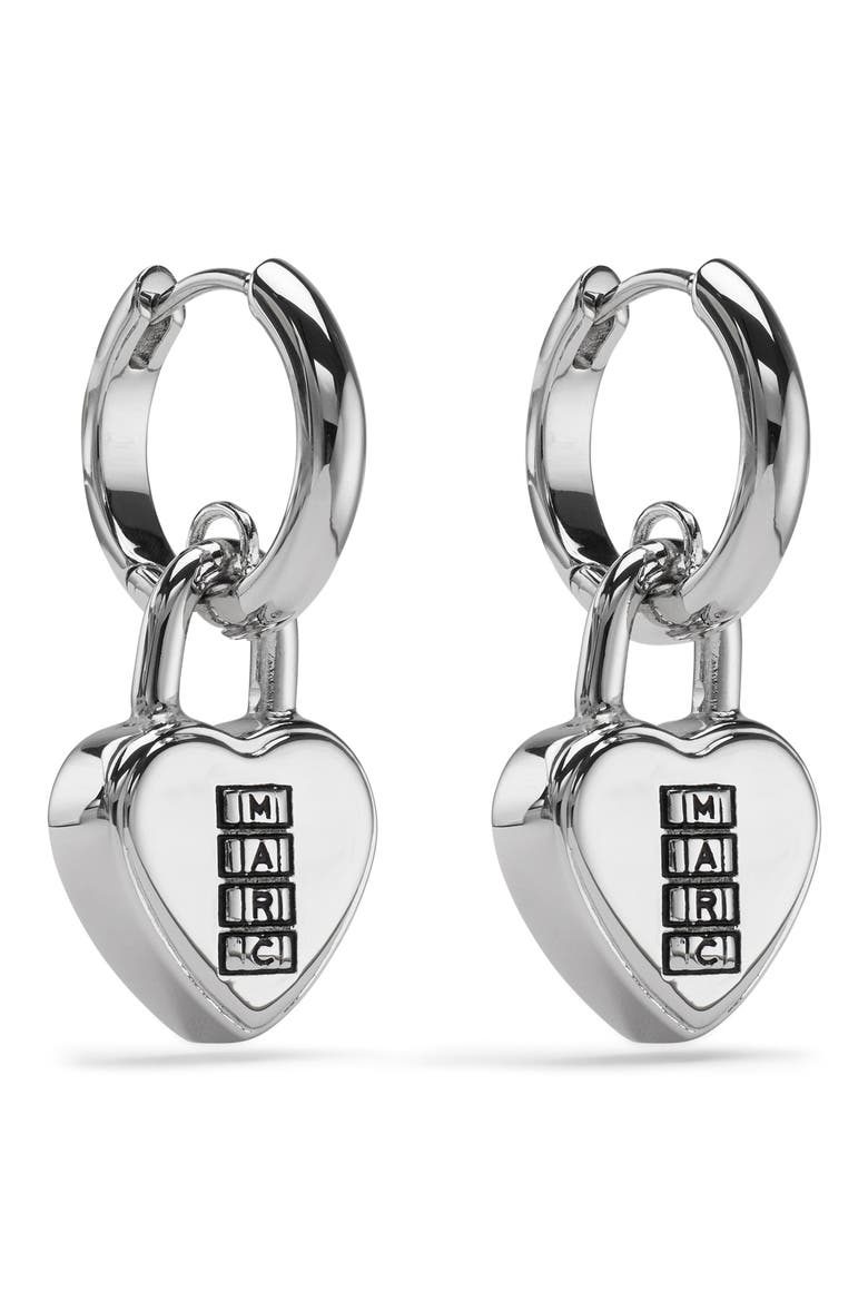 Heart Padlock Huggie Hoop Earrings, Main, color, SILVER