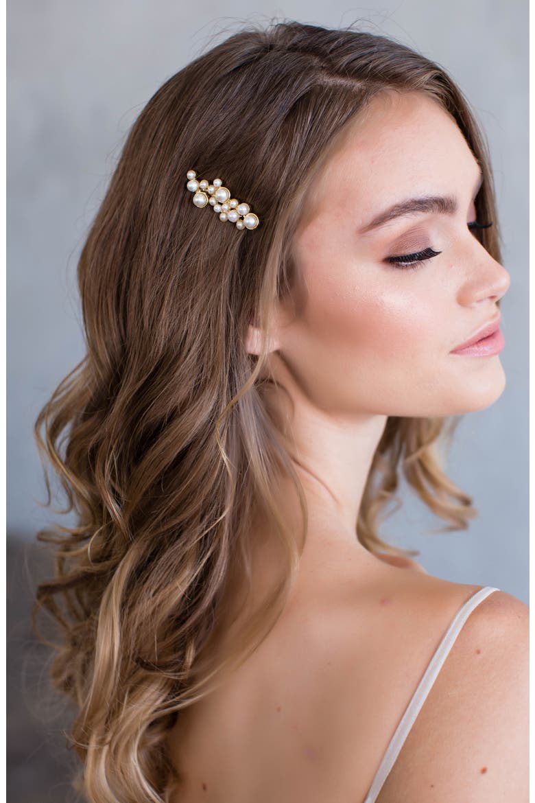 Imitation Pearl Hair Clip, Alternate, color, GOLD