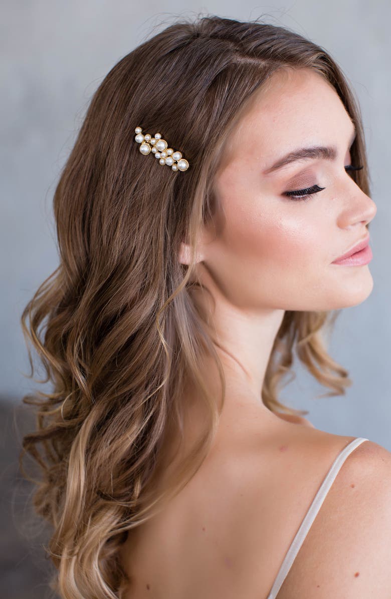 Brides & Hairpins Imitation Pearl Hair Clip, Alternate, color, Gold