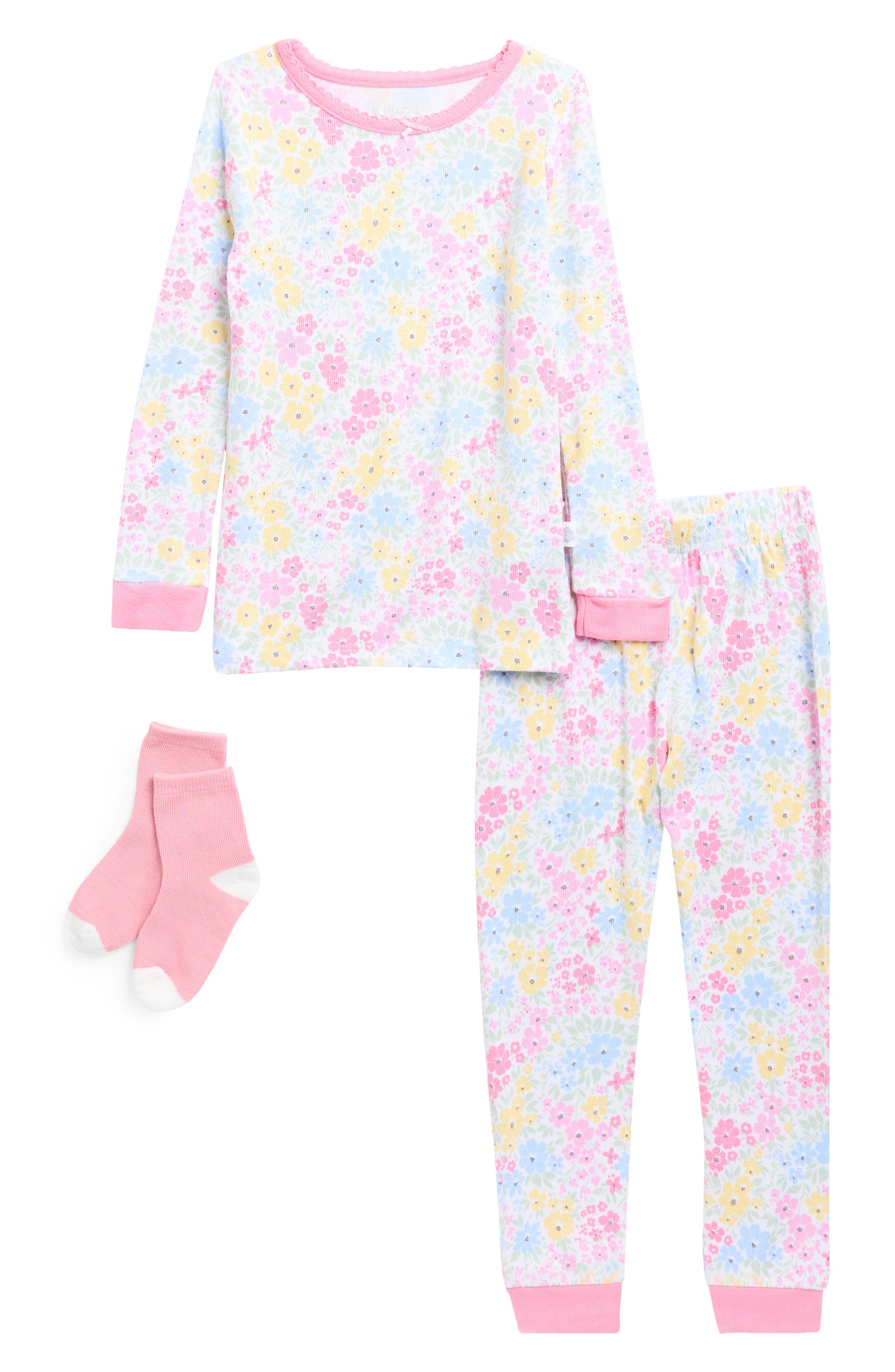 SLEEP ON IT Kids' Floral Fitted Two-Piece Pajamas & Socks Set