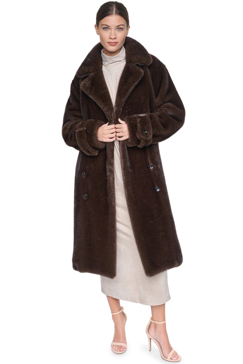 Belted Faux Fur Coat, Alternate, color, BROWN