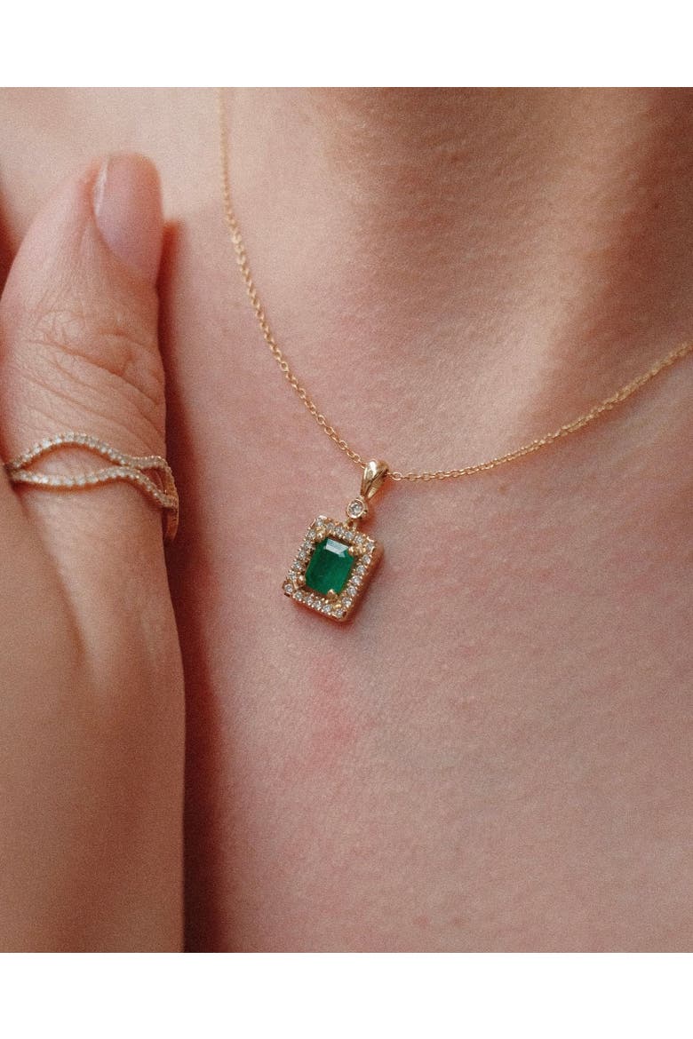Emerald Cut Emerald & Diamond Halo Necklace, Alternate, color, Green