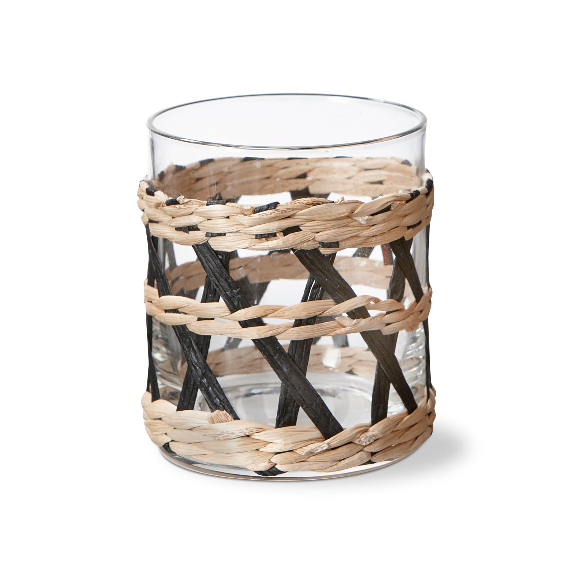 Tag Island Collection Clear Glass Dof Drinkware With Braided Sleeve In Multi