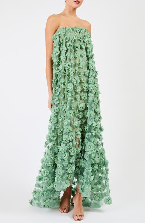 Athena Floral Appliqué & Sequin Strapless Gown