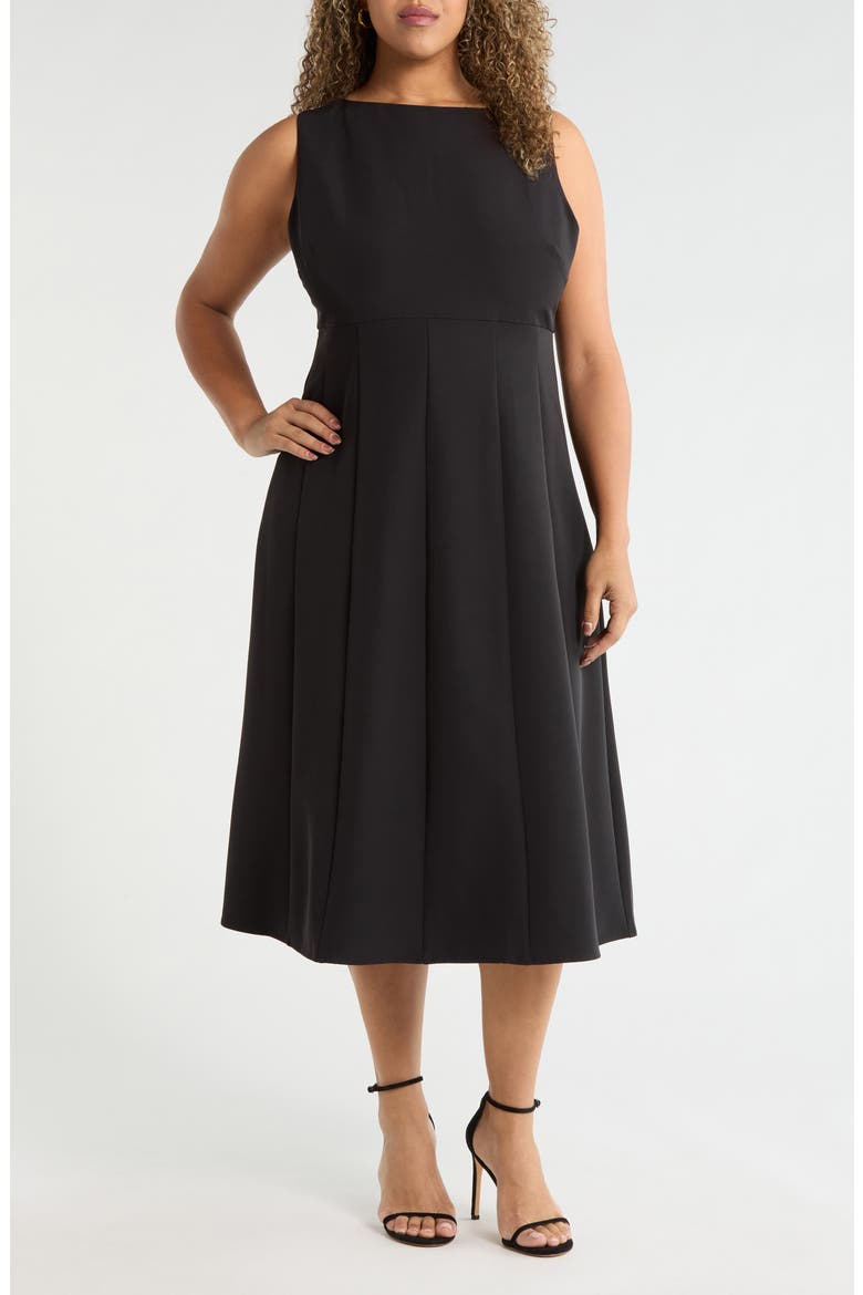 Bateau Neck Seamed Midi Dress, Main, color, BLACK