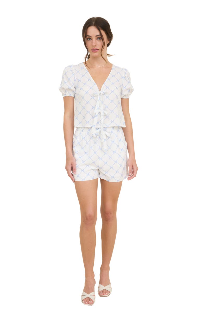 Blu Pepper Puff Sleeve Tie Front Top, Alternate, color, Blue