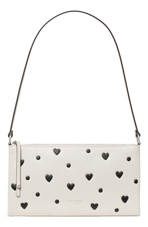 Fling Heart Dot Printed Leather Baguette Bag