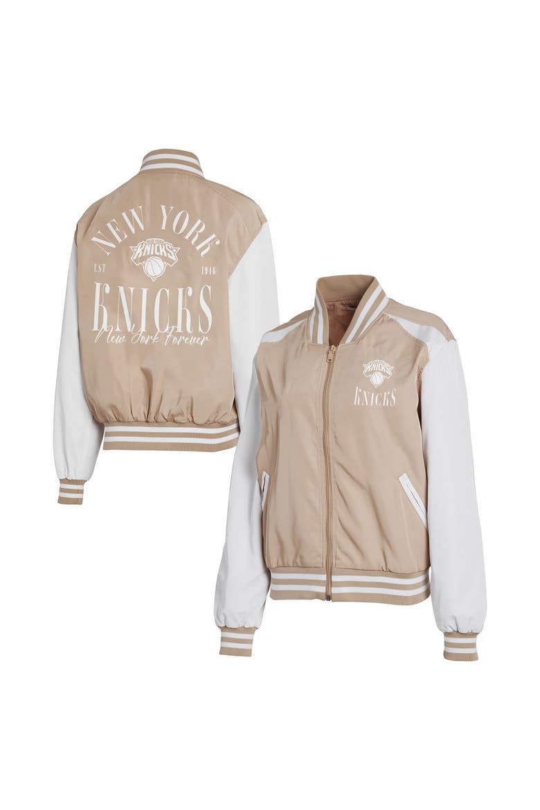 Women's WEAR by Erin Andrews  Tan New York Knicks Tonal Full-Zip Bomber Jacket, Main, color, Tan