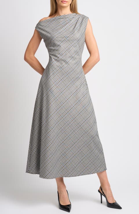 Jasmine Asymmetric Plaid Midi Dress