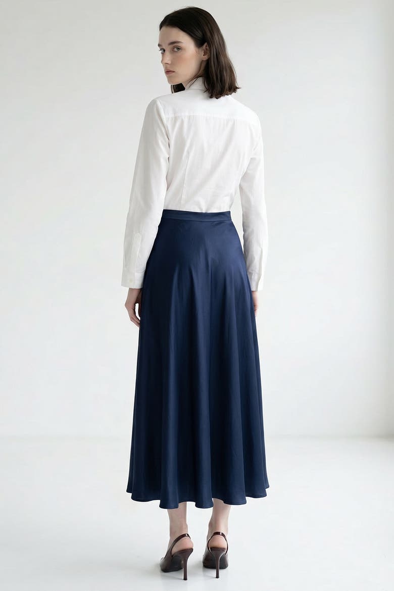 Nayaine A Line Zippered Midi Skirt, Alternate, color, Navy