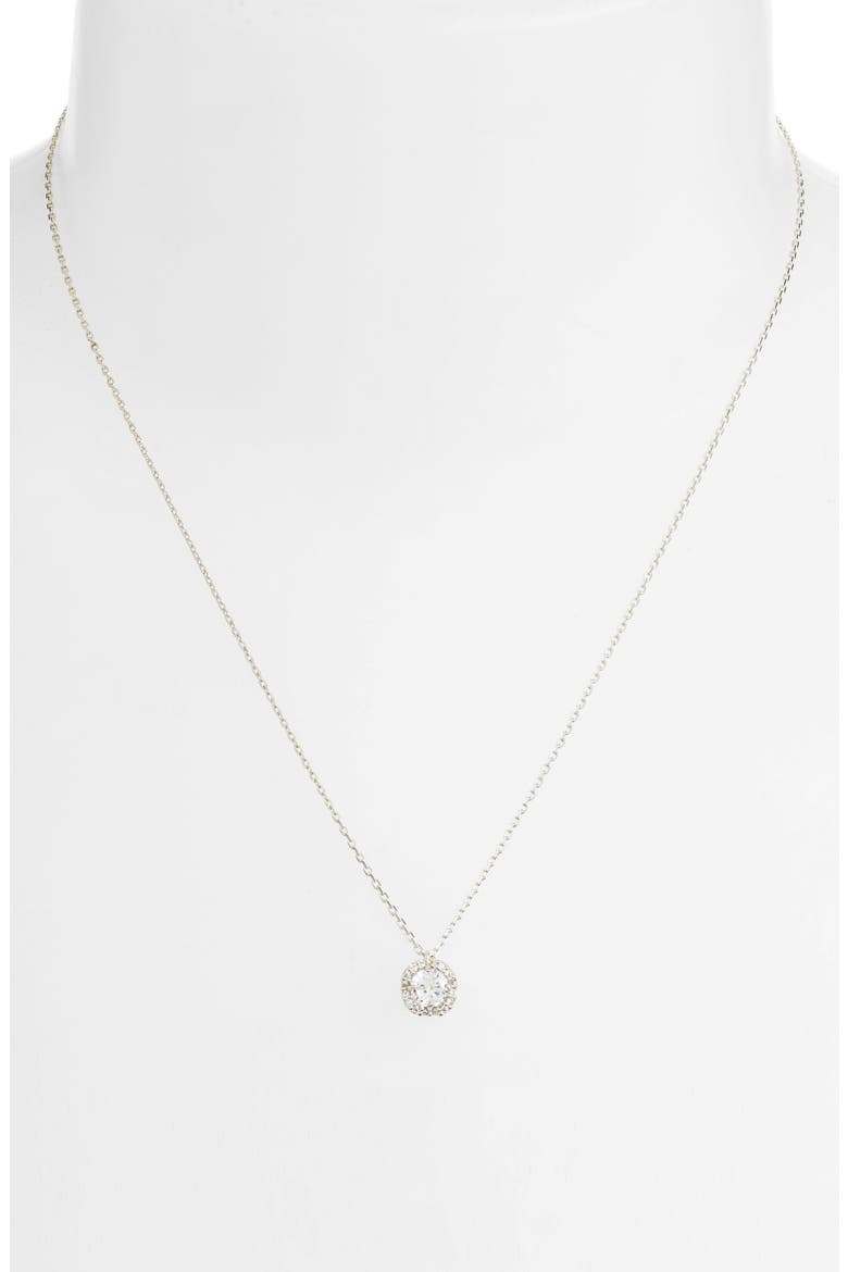 pavé round mini pendant necklace, Alternate, color, CLEAR/ SILVER