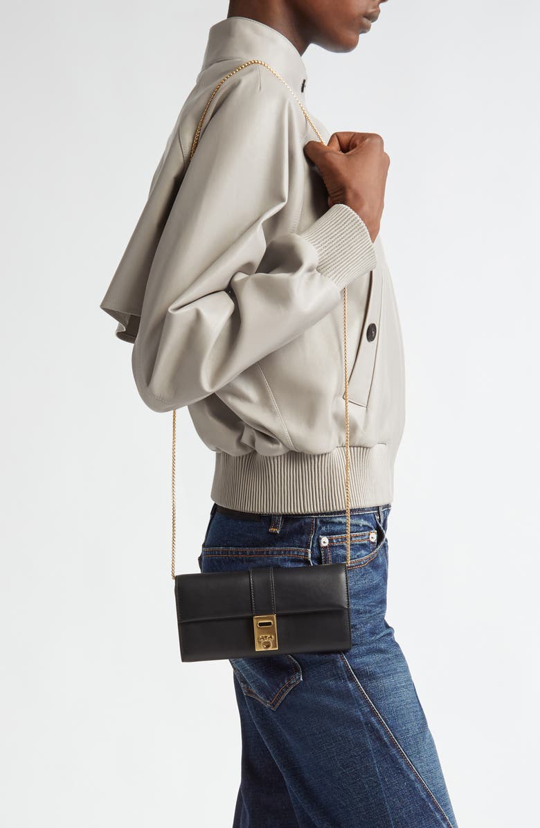 FERRAGAMO Hug Leather Wallet on a Chain, Alternate, color, Nero