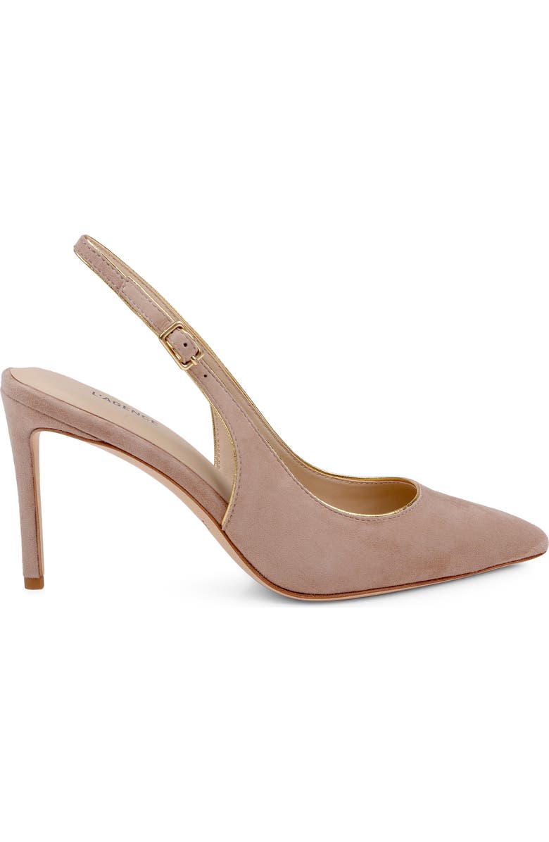 L'AGENCE Vichy II Leather Trimmed Pointed Toe Slingback Pump, Alternate, color, Cappuccino Suede