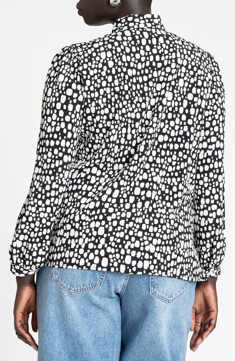 ELOQUII Dotted Tie Neck Button-Up Shirt, Alternate, color, 