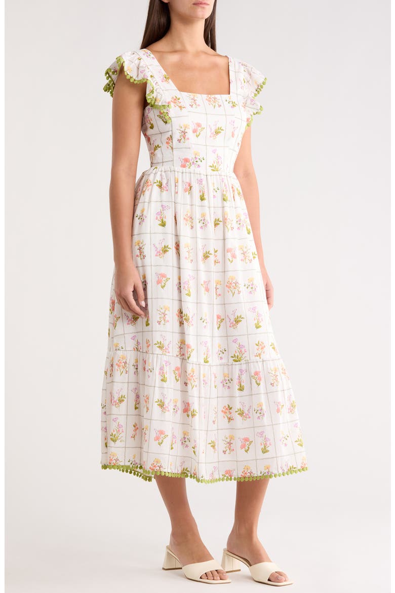 Diane Floral Maira Tie Back Midi Sundress, Alternate, color, CORAL-MUL