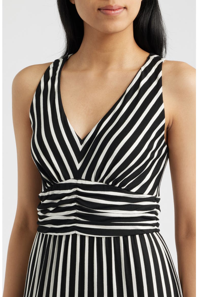 Striped Ruched Empire Waist Maxi Dress, Alternate, color, BLACK/ IVORY