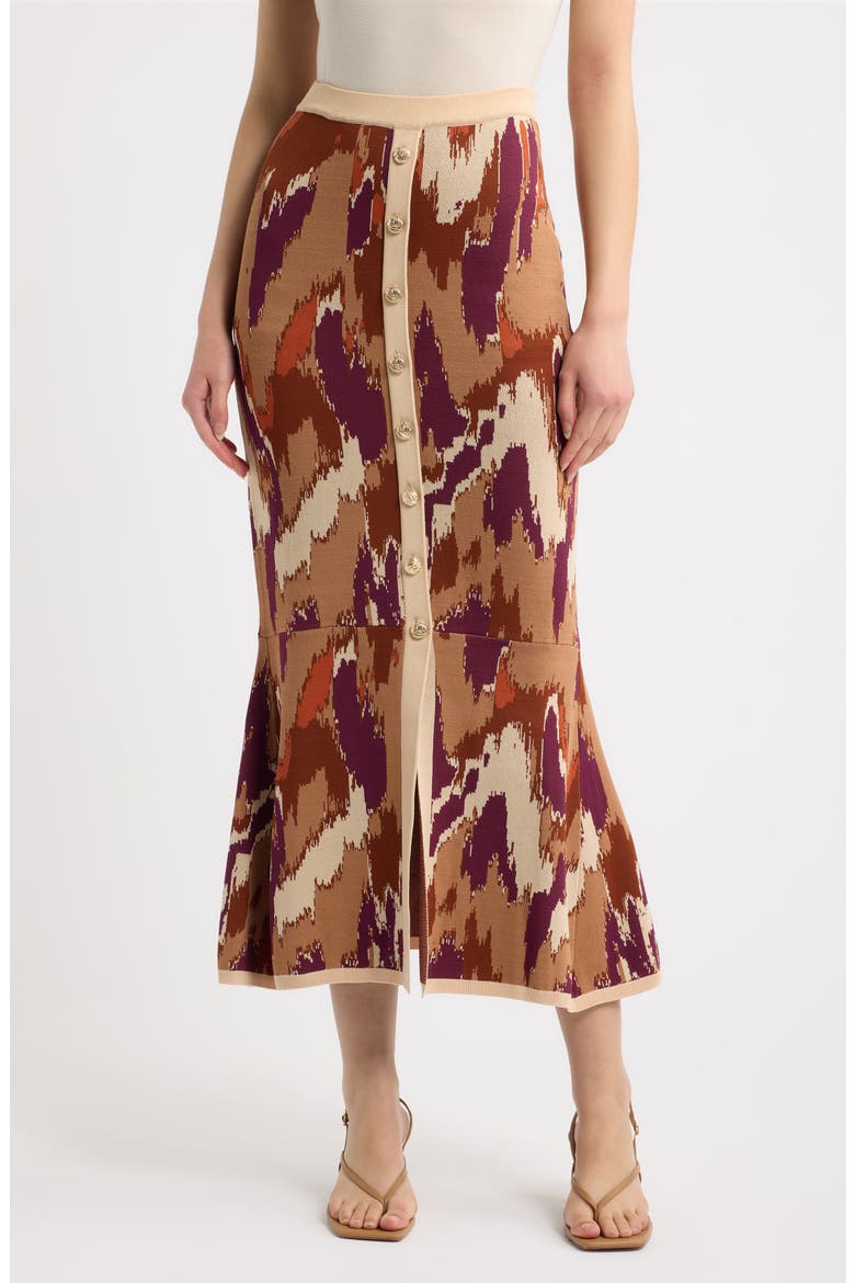 Mel Knit Midi Skirt, Main, color, AMBER BRUSH PRINT KNIT