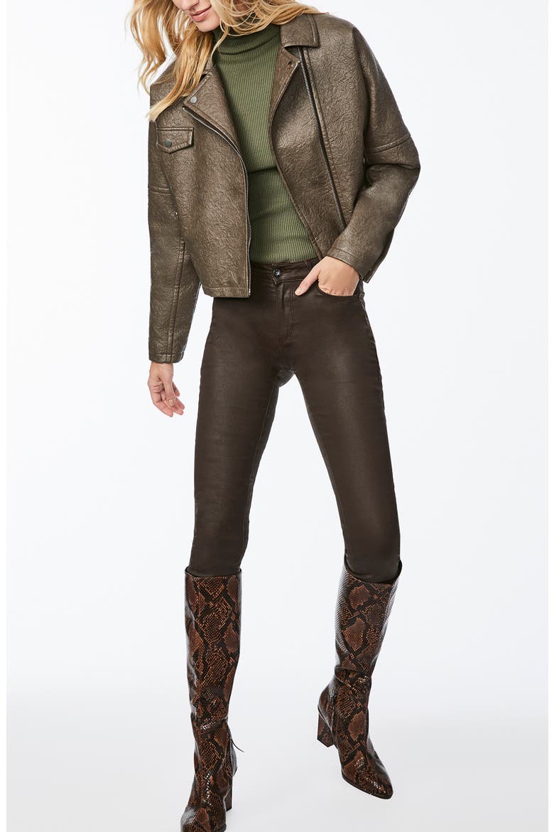 Bleecker Faux Leather Moto Jacket, Alternate, color, TAUPE