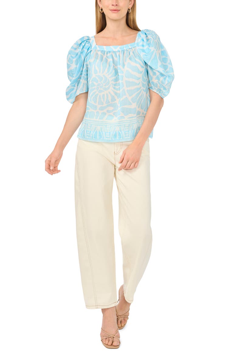 Puff Sleeve Top, Alternate, color, COOL WATERS