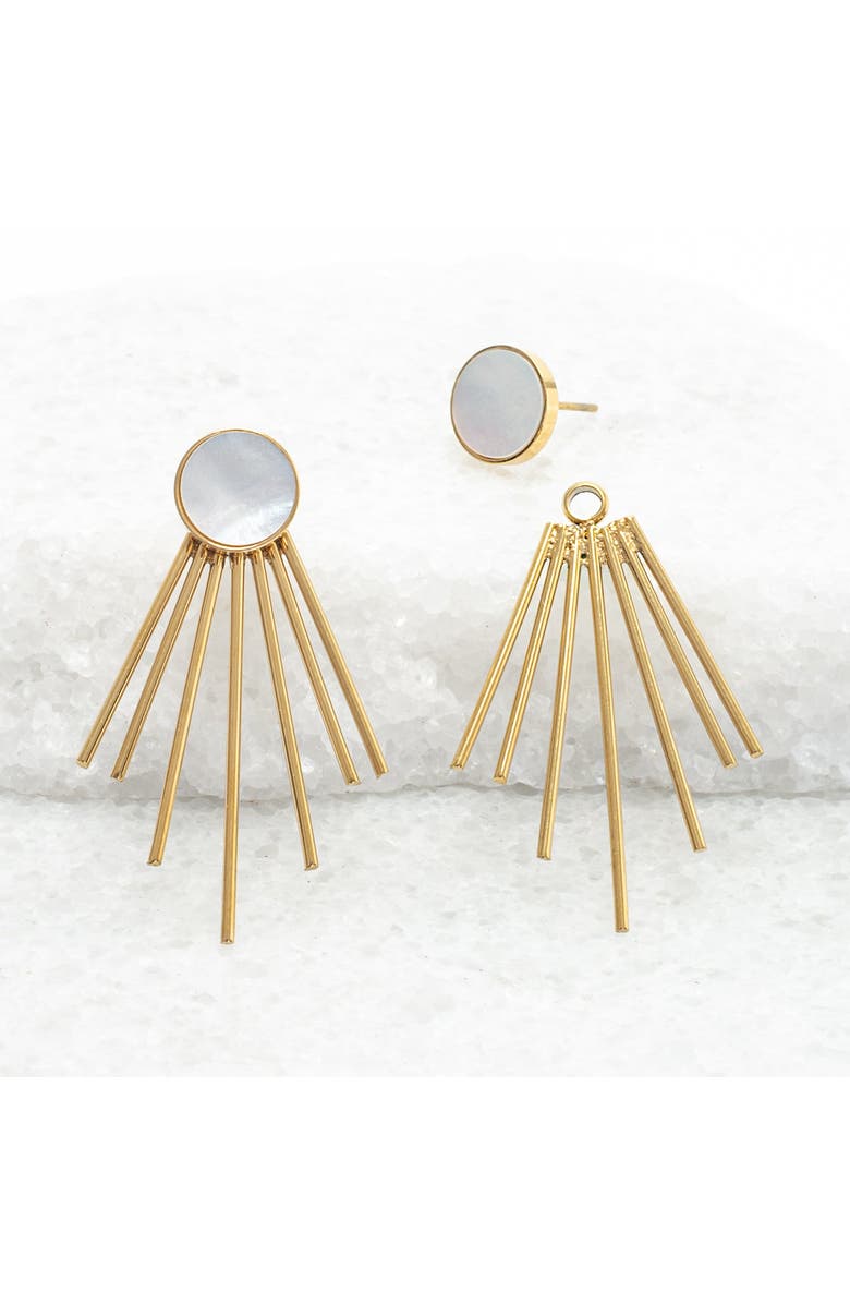 Starfish Project Caroline Mother of Pearl Stud & Fringe Earrings, Main, color, Blue