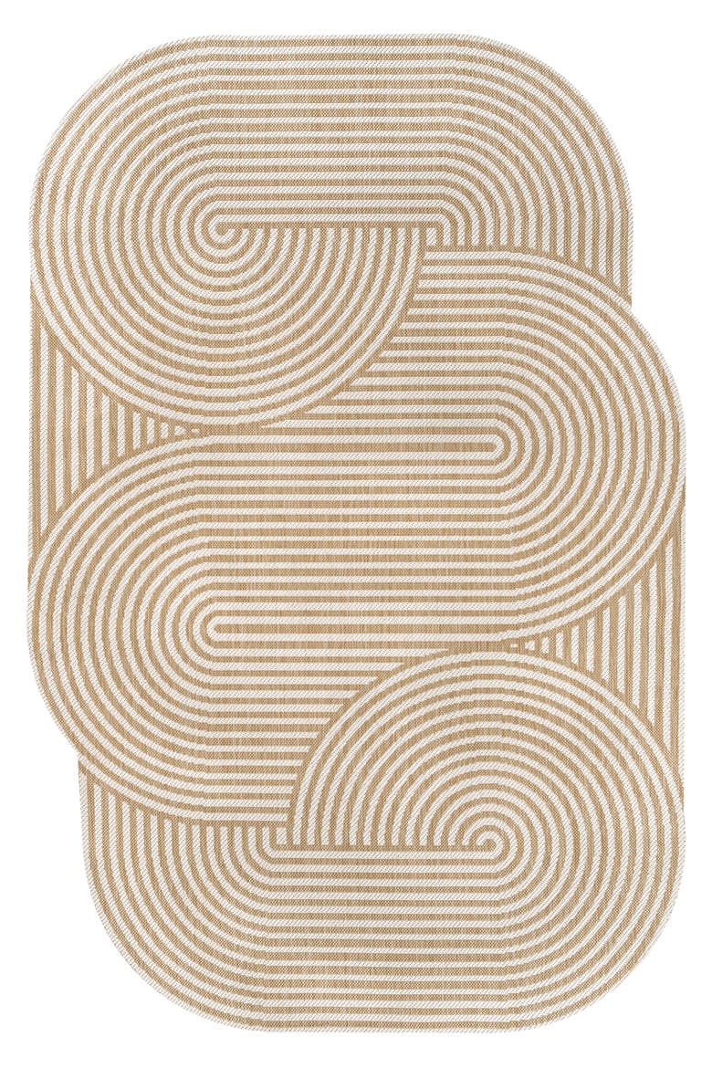 Margot Modern Geometric Arch Stripe Indoor/Outdoor Shaped Area Rug, Main, color, Cream/Natural