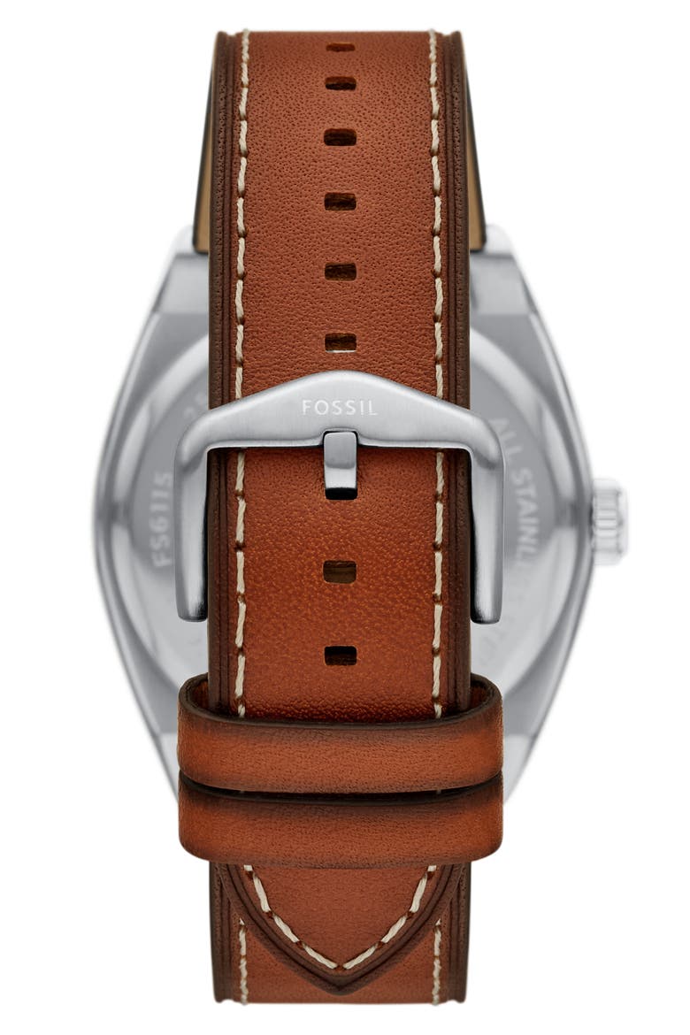 Everett Leather Strap Watch, 42mm, Alternate, color, BLUE/ BROWN