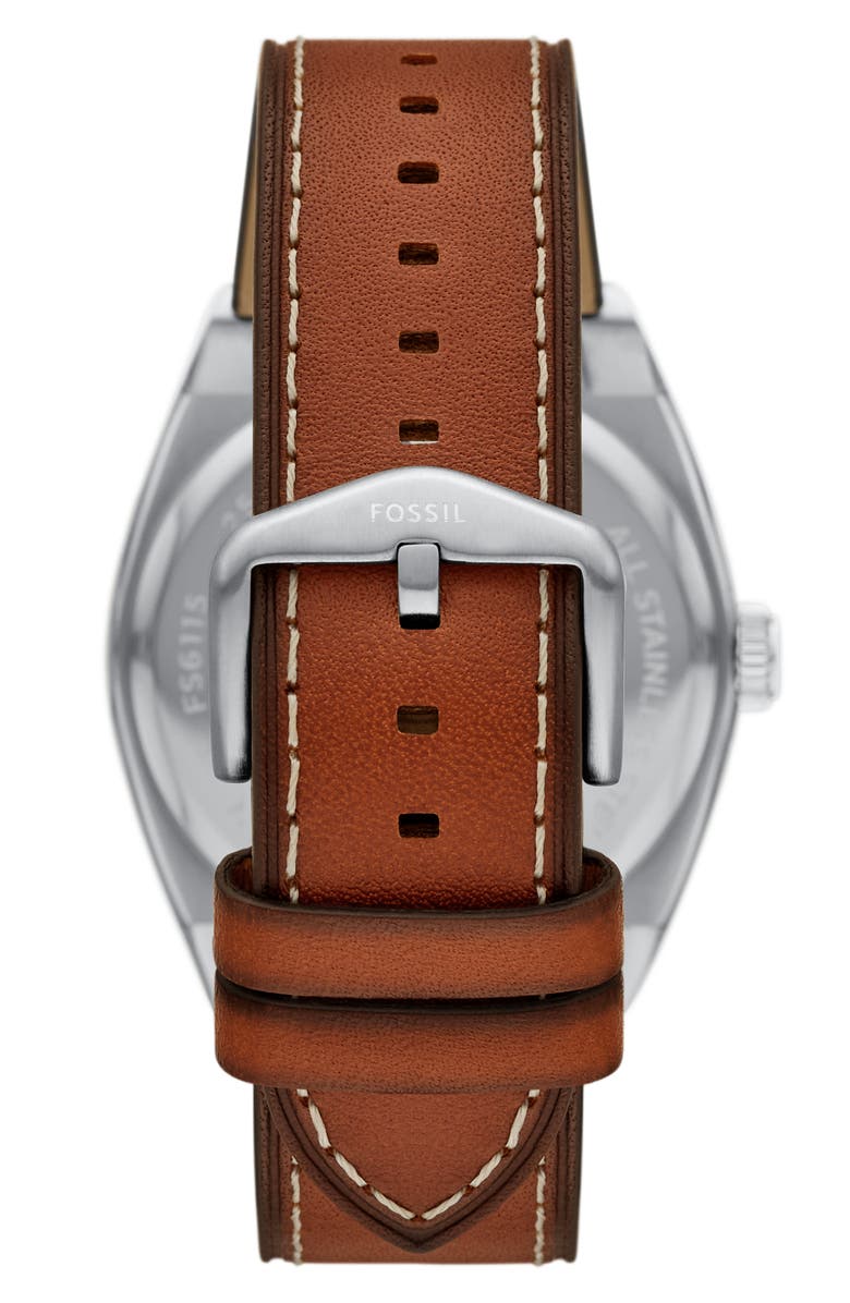 Fossil Everett Chronograph Leather Strap Watch, 44mm, Alternate, color, Blue/ Brown