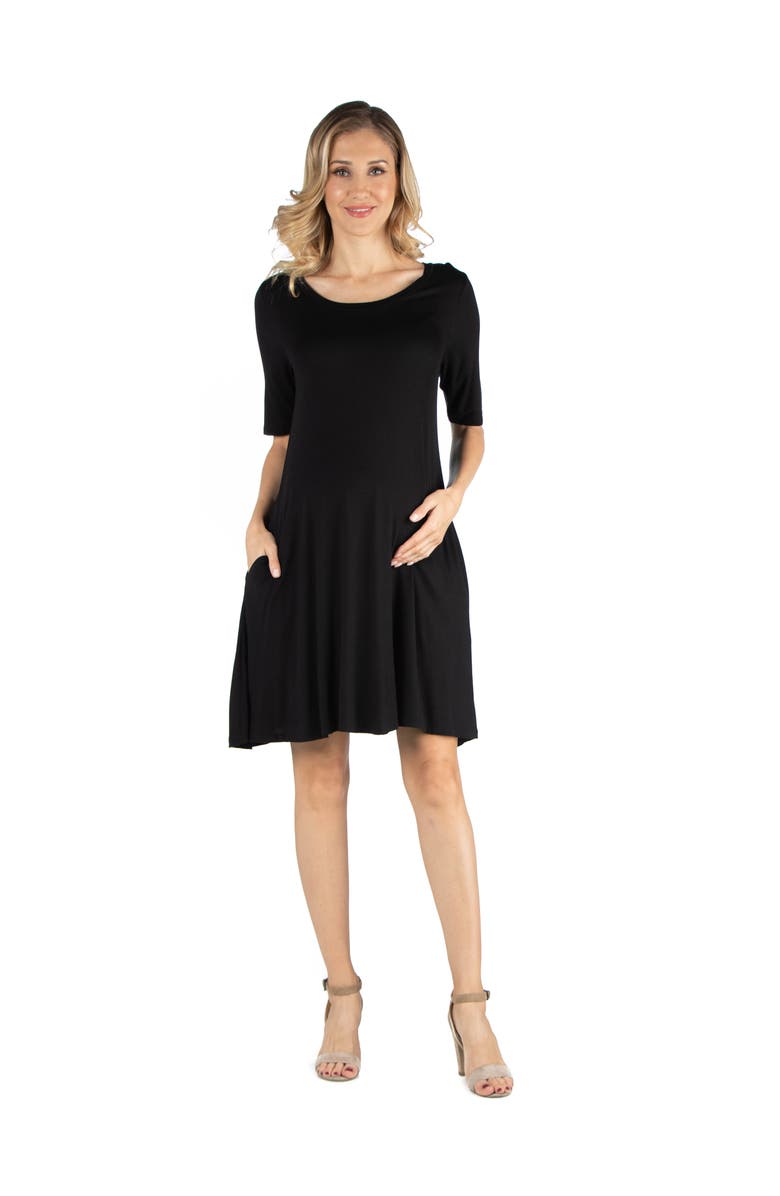 24seven Comfort Apparel Maternity Soft Flare T-Shirt Dress with Pocket Detail, Main, color, Black