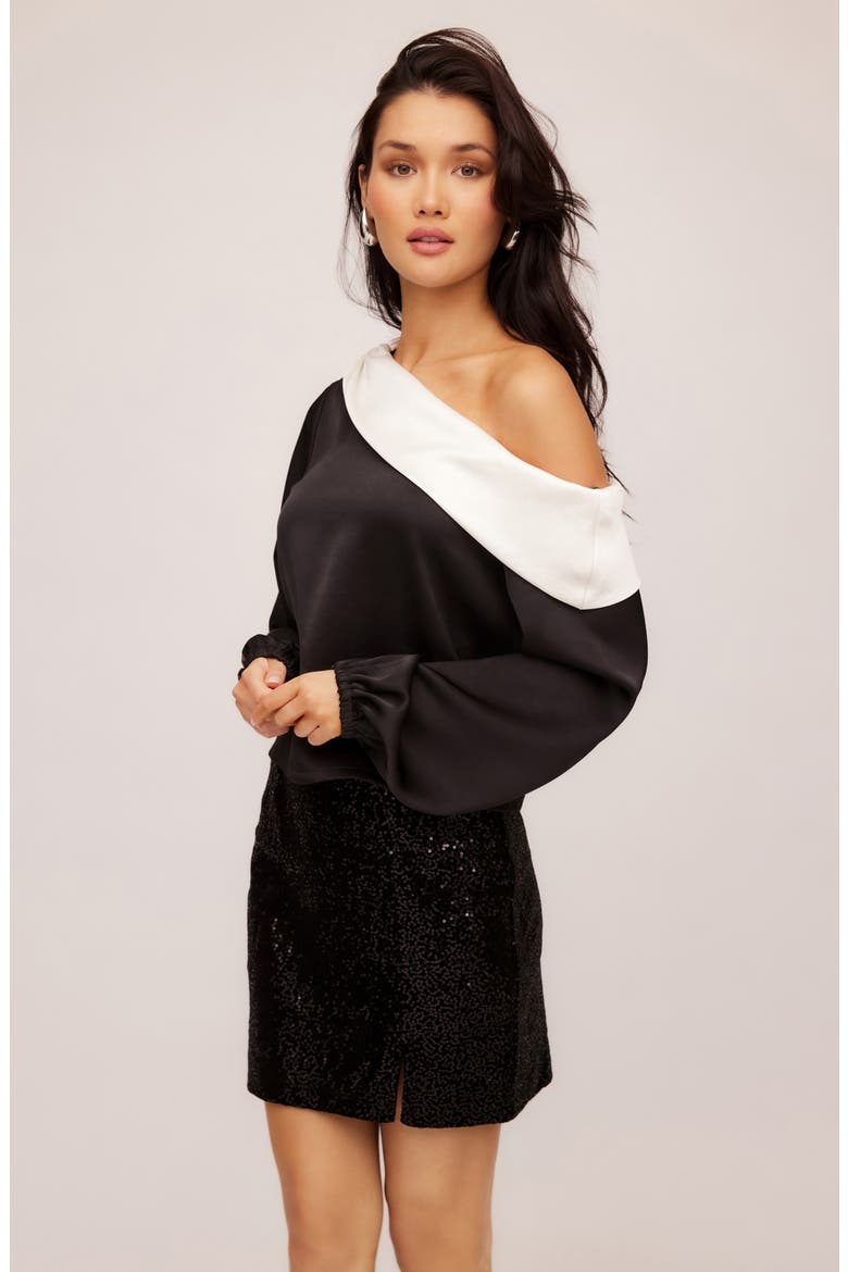 Marisa One-Shoulder Satin Top, Alternate, color, BLACK/ CREAM