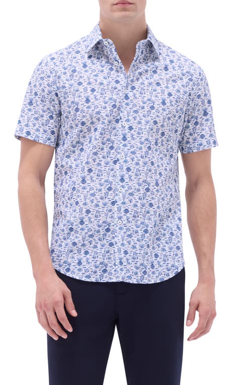 Bugatchi Orson Stretch Cotton Short Sleeve Button-up Shirt In Indigo