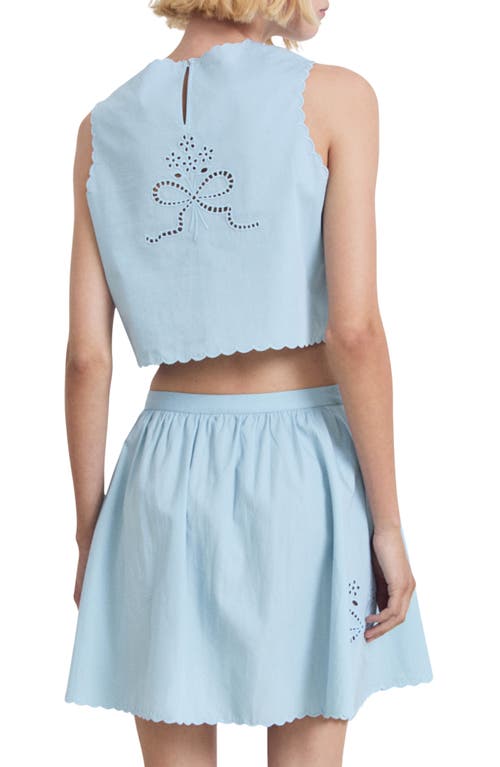 Mango Eyelet Embroidered Cotton Crop Top In Blue