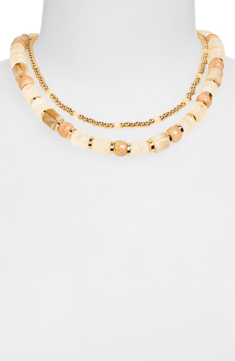 NORDSTROM RACK 2-Pack Assorted Beaded Necklace Set, Alternate, color, White Multi- Gold