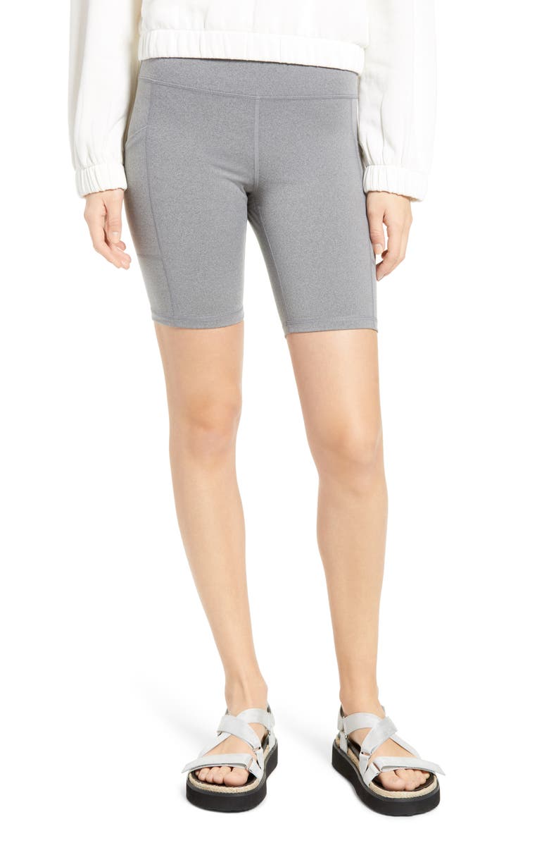 Hue Women's Active Pep Talking Pocket Performance Bike Shorts, Main, color, Still Grey