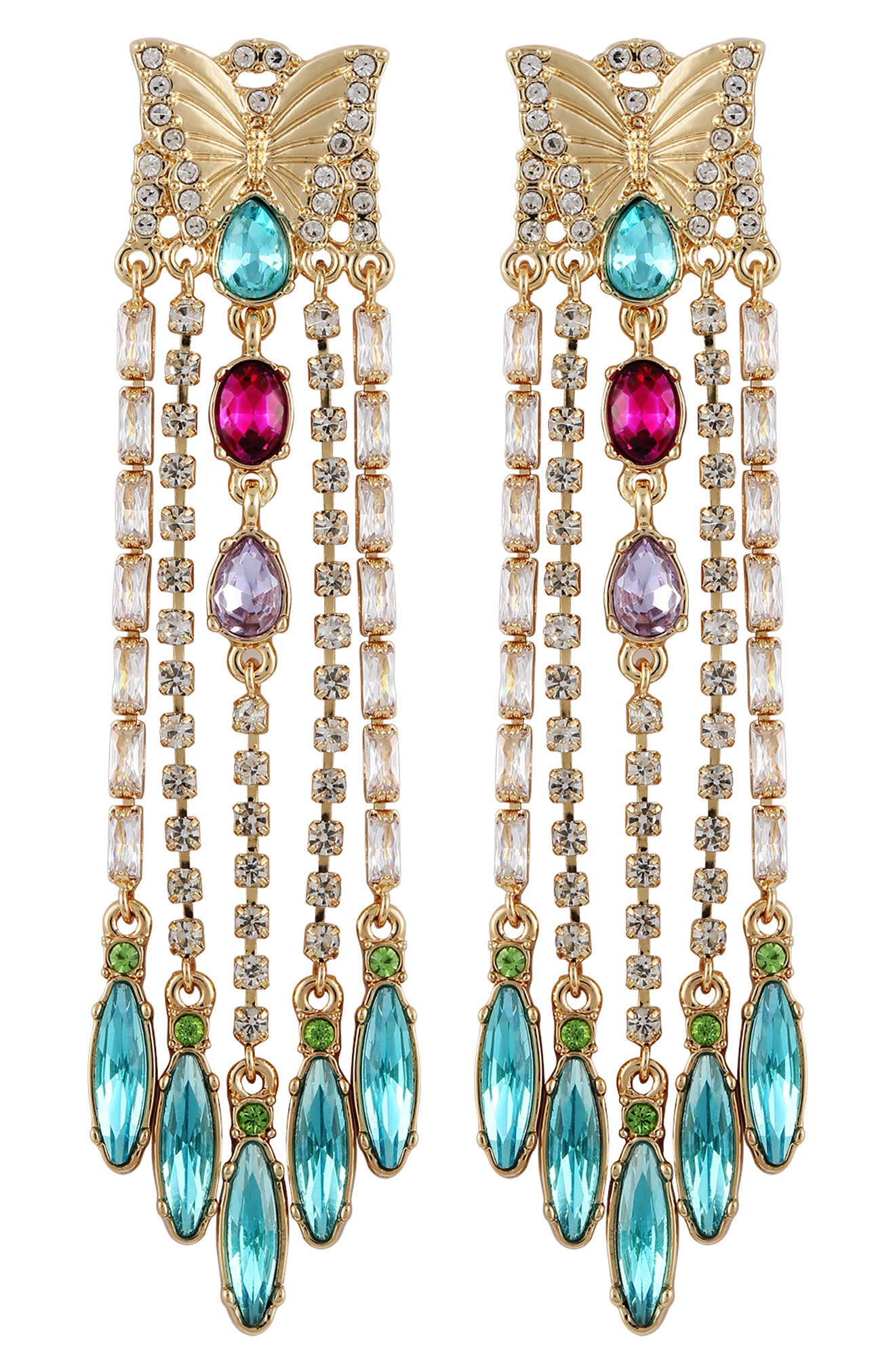 Butterfly Crystal Linear Drop Earrings