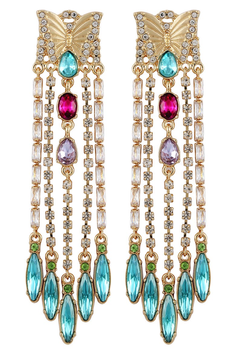 Butterfly Crystal Linear Drop Earrings, Main, color, GOLD