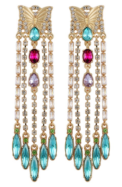 Butterfly Crystal Linear Drop Earrings