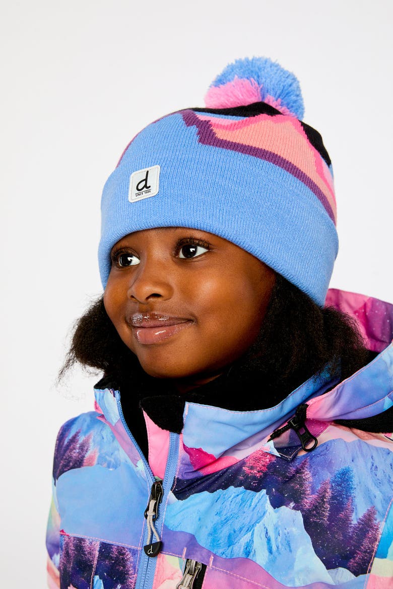 Winter Mountains Pompom Lined Knit Hat, Alternate, color, Black Printed Mountains