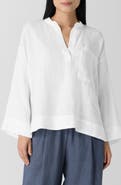 Eileen Fisher Mandarin Collar Organic Linen Popover Top