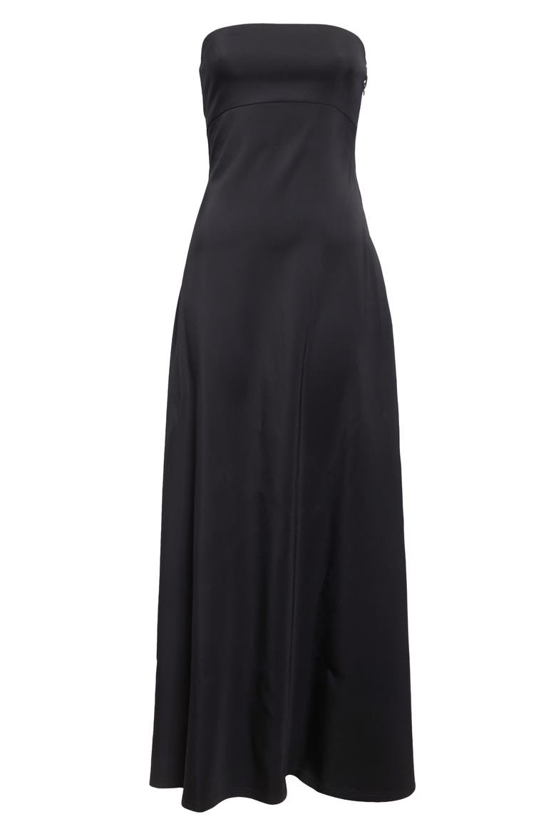 La Robe Bustier Strapless Crepe Jersey Maxi Dress with Train, Alternate, color, BLACK